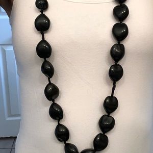 Long black beaded necklace